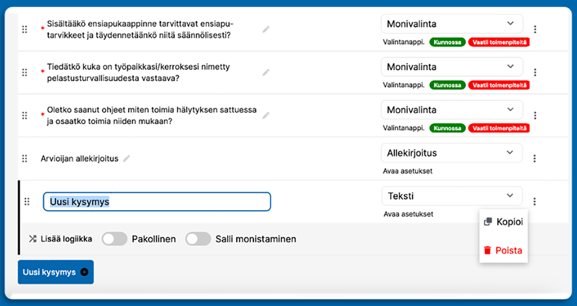 Esimerkkinäkymä lomakkeen luomisesta