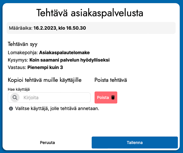 Esimerkkinäkymä tehtäväkentästä